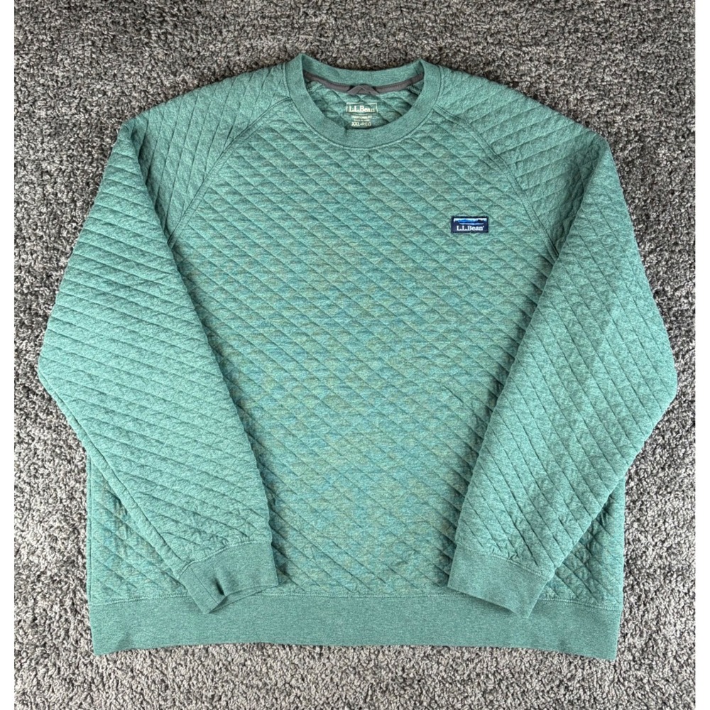 LL Bean Mens Quilted Sweatshirt XXL Green Traditional Fit Crewneck Pullover